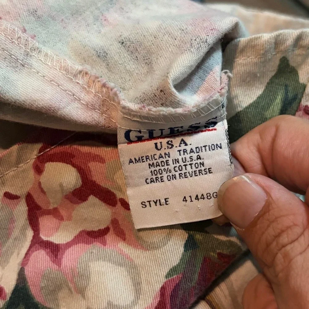 Vintage Guess Jeans Floral Rose Button Up Shirt Women Large Made in USA Y2K 90s